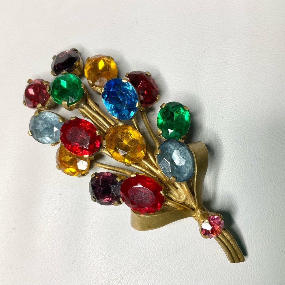 Vintage Czechoslovakia Signed Brooch Rhinestones